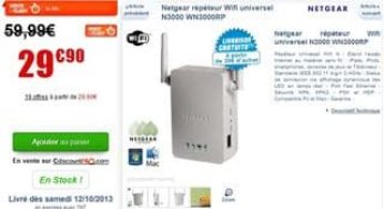 Moins de 30 euros le répéteur Wifi Netgear (minimum 10 euros plus cher ailleurs)