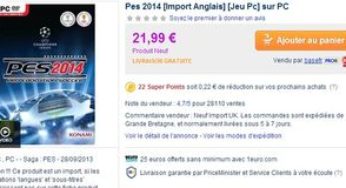 21,99 euros jeu vidéo PES 2014 pour Pc (livraison gratuite / import anglais)