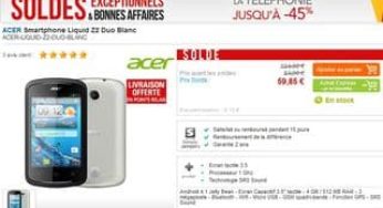 Smartphone Acer Liquid Z2 Duo à moins de 60 euros (double Sim, Androïd 4.1) – à partir de 75€ ailleur