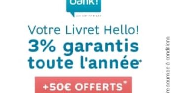 Hello bank ! : 50 euros offerts + carte Visa gratuite pour l’ouverture compte courant / compte épargne 2% (BNP Paribas groupe)