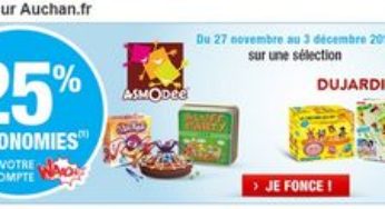 Jeux Asmodée / Dujardin = 25% de la valeur créditée sur votre compte Waaoh (Auchan)