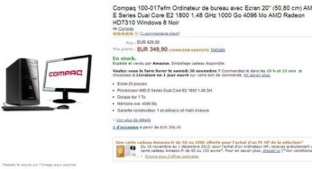 349 euros l’ordinateur de bureau HP Compaq + Ecran 20″ + carte Amazon 50 euros offerte (jusqu’à minuit)