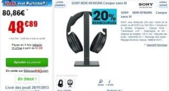 Moins de 50 euros Casque sans fil SONY MDR-RF865RK au lieu de 60-90 euros (et moins de 40€ après ODR)