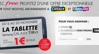 Pack Canal+ / CanalSat + 1 tablette Samsung Tab 3 (pour 1 euro) à 29,90 euros/mois – FREE