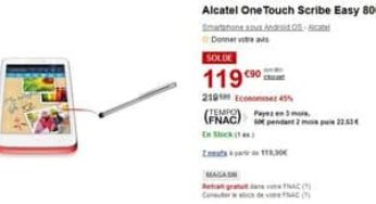 Soldes 119 euros le Smartphone Alcatel One Touch Scribe easy (179-219 euros ailleurs)