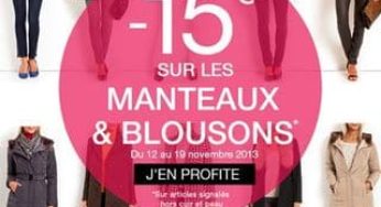 Remise de 15 euros sur les manteaux et blousons femmes GDM