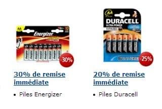 30% de réduction immédiate sur les piles Energizer (25% sur Duracell)