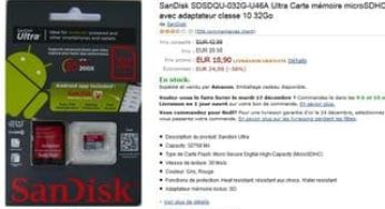 Vente flash carte microSDHC SanDisk Ultra 32Go à seulement 18,90 euros (port inclus)