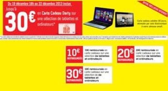 De 10 à 30 euros offerts en carte cadeau sur une sélection de tablettes et ordis chez Darty