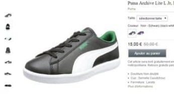 15 euros les Baskets Puma enfants (du 28 au 39) au lieu de 50 euros