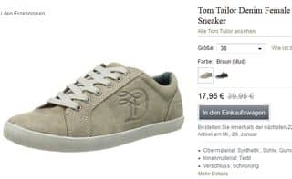 Moins de 18 euros les baskets Tom Tailor femme (du 36 au 42) livraison gratuite
