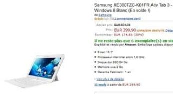 399 euros la Tablette Samsung Ativ Tab 3 (Ecran 10″, 64 Go, WiFi, Window 8, clavier) / mini 100 euros plus cher ailleurs.