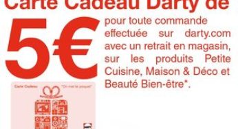 DARTY : Carte cadeau de 5 euros offerte sur le rayon Cuisine, Maison, Déco, Beauté, Bien-être (commande en ligne / retrait magasin)