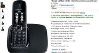 25 euros le téléphone DECT solo PHILIPS CD4901B (au lieu de 50 euros) / livraison gratuite