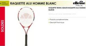 Raquette de tennis alu adulte Ellesse à moins de 10 euros (port inclus)