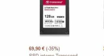 Moins de 70 euros la mémoire SSD 128 Go Transcend (2,5″, SATA III)