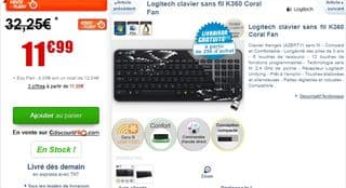 Moins de 12 euros le Clavier sans-fil Logitech K360 / contre le double