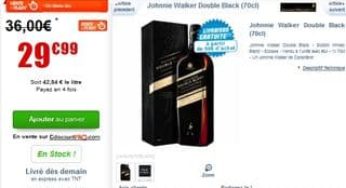 29,99 euros la bouteille de Johnnie Walker Double Black (à partir de 36 euros ailleurs)