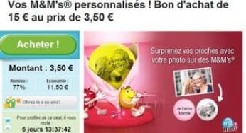 M&M’s personnalisés : 3,50 euros le bon d’achat de 15 euros