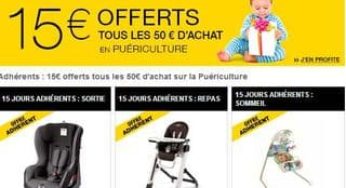 Bon plan Puériculture: 15€ offerts tous les 50€ d’achat pour les adhérents FNAC