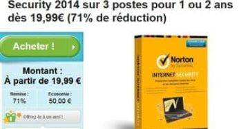 Moins de 20 euros Norton internet Security 2014 – 3 postes /1 an (aujourd’hui)