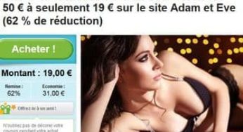 19 euros les 50 euros d’achats Adam et Eve (lingerie et mode sexy / sextoys)