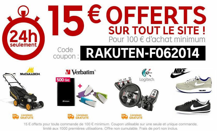 1000 code promo 15 euros offerts pour 100 euros d’achats sur Priceminister