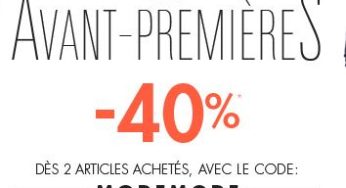 2 articles achetés = 40% de remise immédiate (Amazon – vêtements, chaussures, accessoires…)