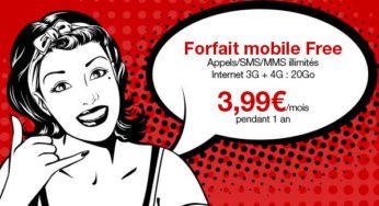 Vente privée Free Mobile ! Moins de 4 euros Appels + SMS + MMS illimités et Internet 3G + 4G de 20Go (au lieu de 19,99 euros)