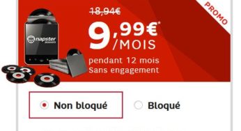 Moins de 10 euros le forfait SFR 2h d’appels / SMS & MMS illimités / internet 2Go / Napster