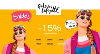 15% supplémentaires sur les Soldissimes Galeries Lafayette / aujourd’hui seulement