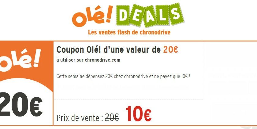 Bon d’achat ChronoDrive 20 euros d’achats pour 10 euros