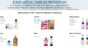 1 acheté = le second moitié prix sur produits de soins spécial hiver (Labello, Nivea, L’Oreal, Mixa)