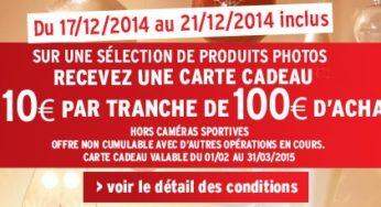 10 euros offerts par tranche de 100 euros d’achats dans le rayon Photo sur Darty / PROLONGATION