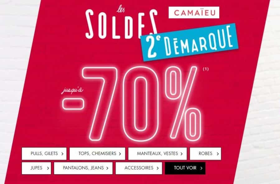 Jusqu’à 70 dans la deuxième démarque Soldes Camaïeu