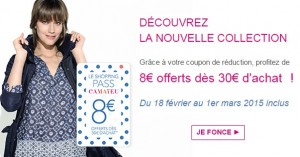 nouvelle collection Camaieu code promo 8 euros