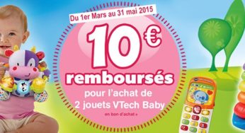 2 jouets Vtech Baby achetés = 10 euros en bon d’achat