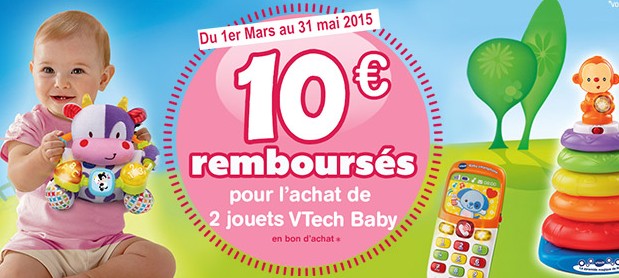 2 jouets Vtech Baby achetés = 10 euros en bon d’achat