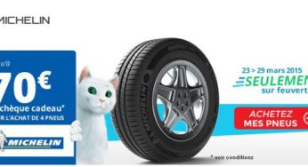 4 pneus Michelin achetés = 35 ou 70 euros offerts en chèque cadeau (valable dans plus de 7000 mag.)