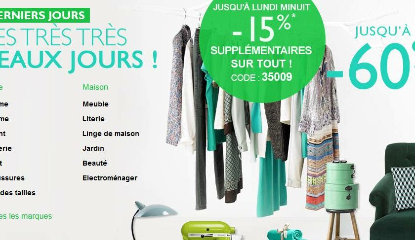 Pour le week-end La Redoute aussi propose une offre spéciale avec une remise en plus sur son opération « les très très beaux jours » En effet jusqu’à lundi vous allez pouvoir profiter de 15% de rabais supplémentaires sur tous les articles déjà remisés, dont certain jusqu’à moins 60%. Autant dire que quelques bonnes affaires vous attendent et que vous allez pouvoir acheter de la mode (vêtements, chaussures, sacs..), des articles pour la maison, du petit électro, des articles de jardinage, des petits meubles et autres rangements pour pas chers…. Profitez maintenant de la remise sur les trés tres beaux jours La Redoute Pour obtenir les 15% supplémentaire sur les promotions entrez le code promo 35009 (Jusqu’à lundi 18 mai inclus) Les très très beaux jours La Redoute Mode & Maison à prix réduits