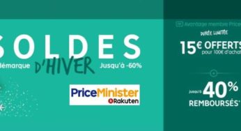 Soldes Priceminister + 15 euros offerts pour 100 euros d’achats – jusqu’a MINUIT