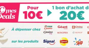 10 euro le bon d’achat de 20 euros valable chez Géant, Casino, Monoprix, Franprix