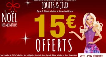 11 Novembre Carrefour : 15€ offerts par tranche de 75€ d’achat de Jouets, jeux, cycle, skate..