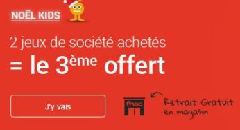 2 jeux de société achetés sur la FNAC = le troisième gratuit (ex : Monopoly, Dobble, Rubik’s Cube..)