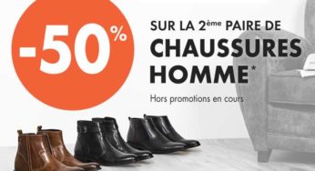 Gémo chaussures hommes : 1 paire achetée = la seconde à -50%