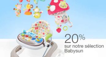 20% de remises sur les jouets d’éveil , peluches et doudous Babysun (dès 30€ d’achat)