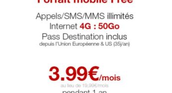 Forfait Free Mobile 50Go en illimités à 3,99€/mois (vente privée)