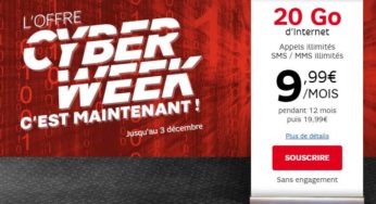 Forfait SFR 20Go internet + Appels / SMS / MMS illimités à 9,99 €/mois seulement (sans engagement)