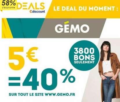 CMesDeal Gémo : 40% de remise sur votre commande pour 5€