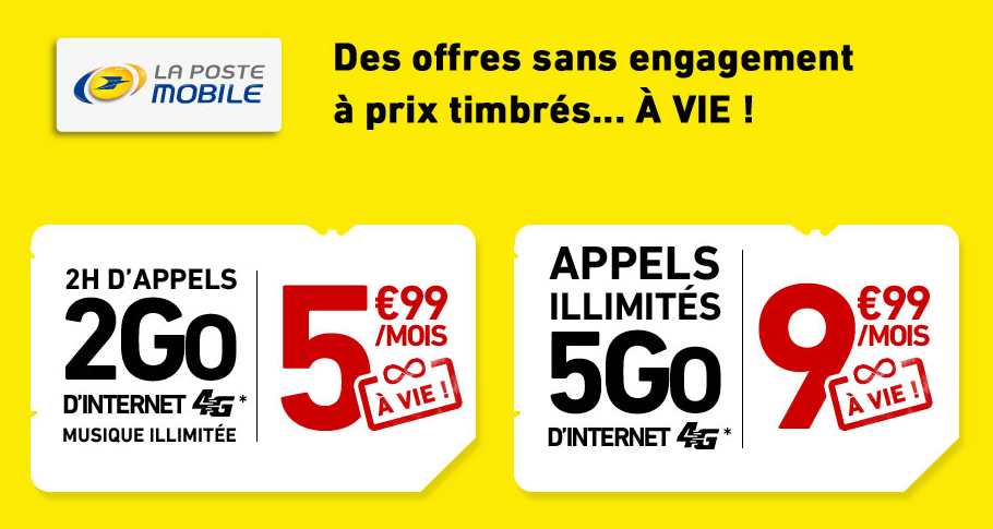 Vente privée La Poste Mobile : forfait 2h/2go musique illimitée à 5,99€ ou illimité/5go à 9,99€ (offre à vie)